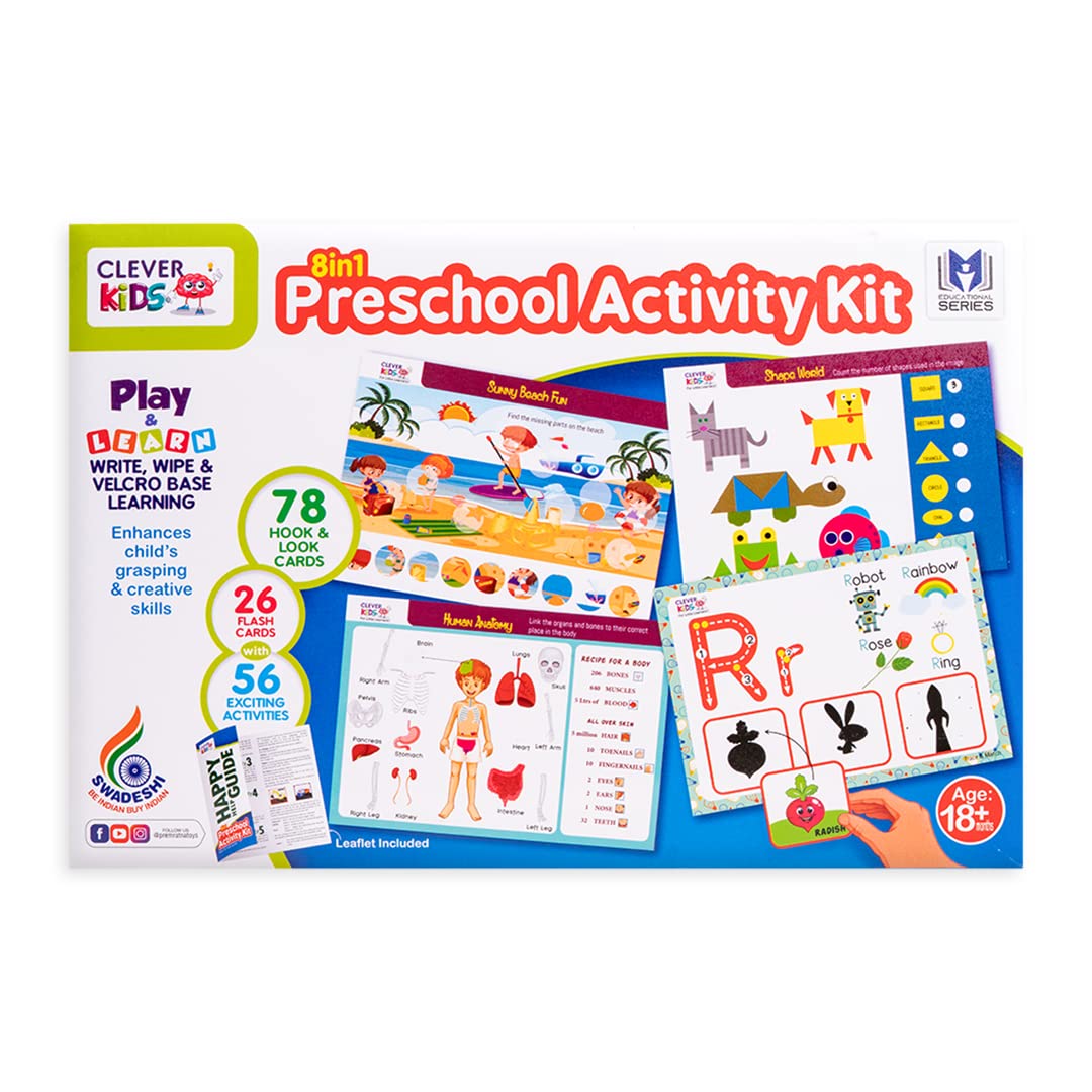 Arjoos | 8-in-1 Preschool Activity Kit | Early Learning & Education with 26 Flash Cards and 56 Exciting Activities for Toddlers 18+ Months