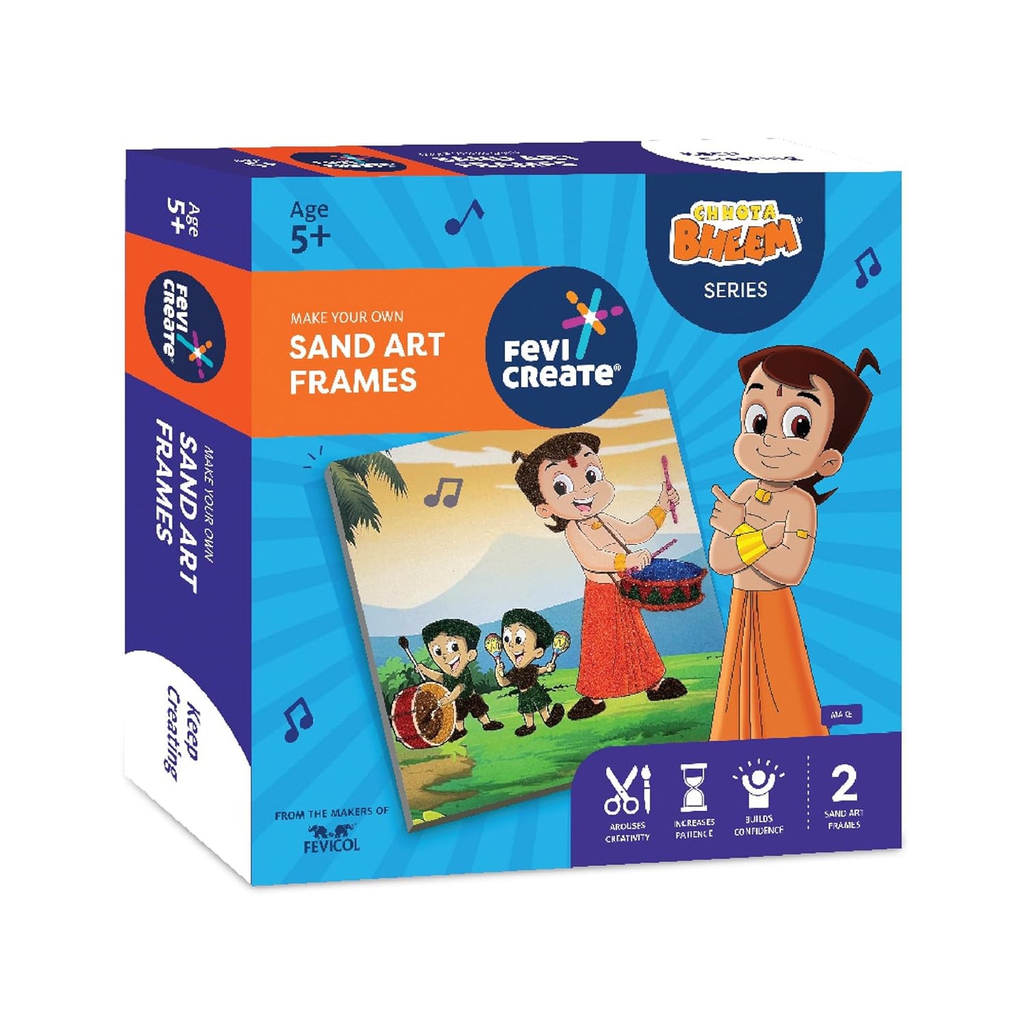 Arjoos | Chhota Bheem Sand Art Kit | All-in-one DIY Craft Kit  | Make 2 picture frames with Sand Packets |  Screen-Free Learning | Birthday Gifts for Boys & Girls - Age - 5+Years