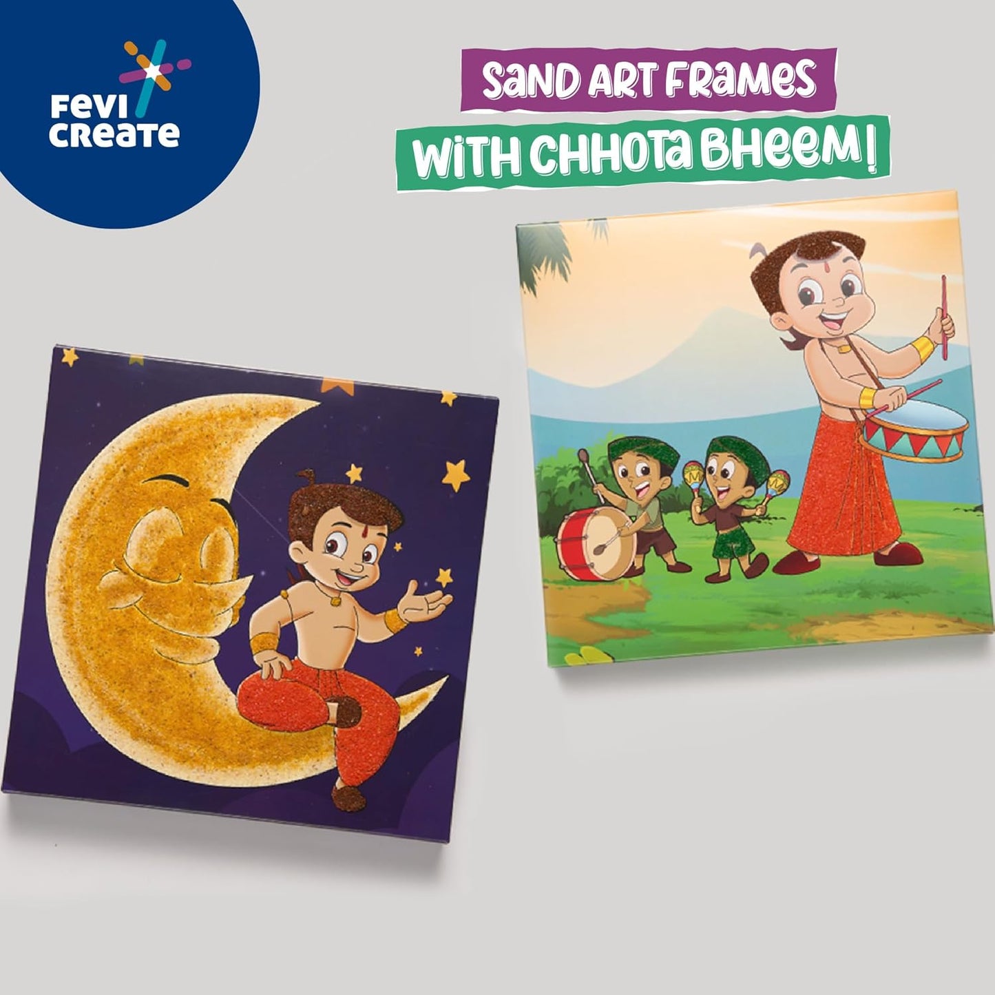 Arjoos | Chhota Bheem Sand Art Kit | All-in-one DIY Craft Kit  | Make 2 picture frames with Sand Packets |  Screen-Free Learning | Birthday Gifts for Boys & Girls - Age - 5+Years