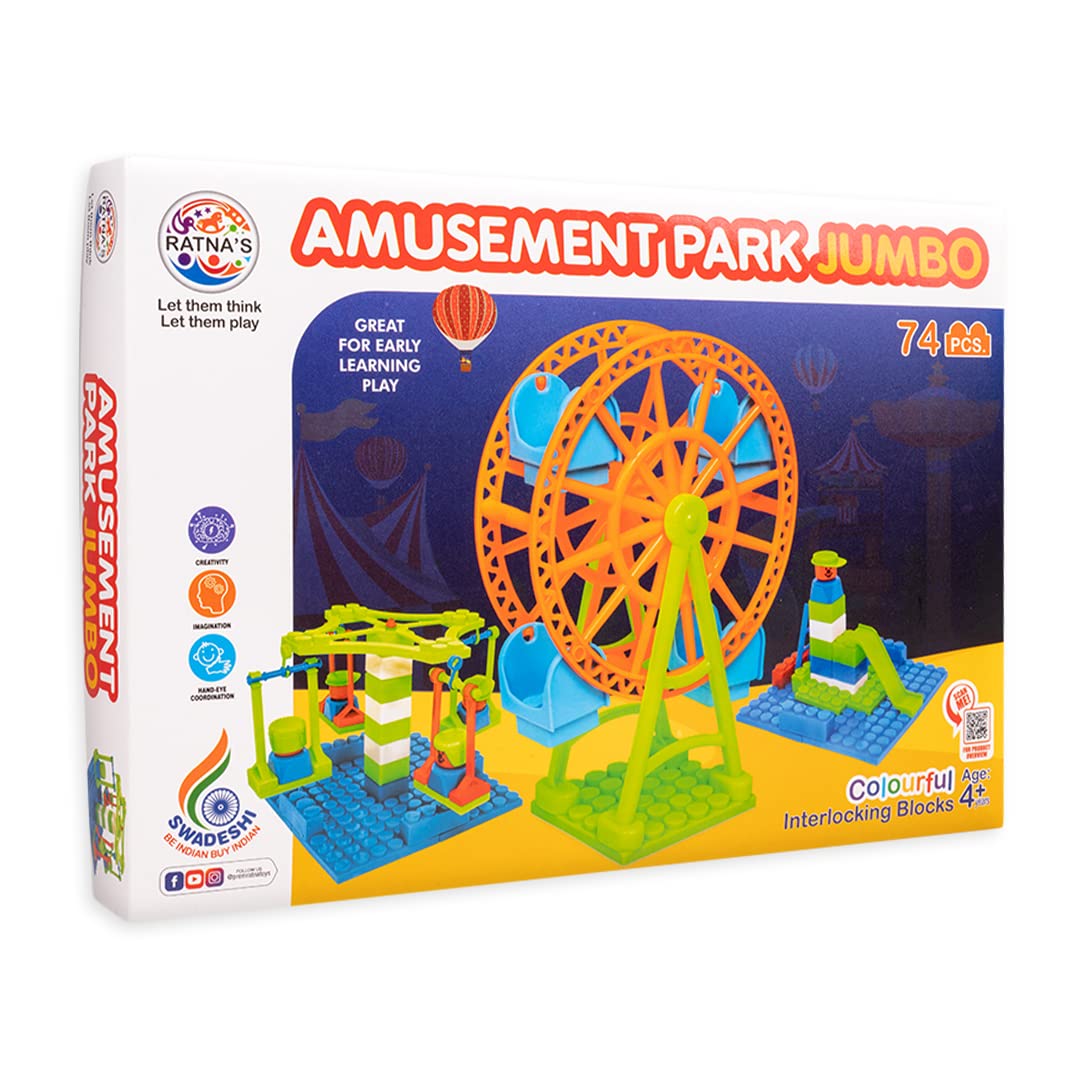 Arjoos | Amusement Park Jumbo | Plastic Building Blocks | 74 Pieces for Kids | Gift For Boys & Girls .