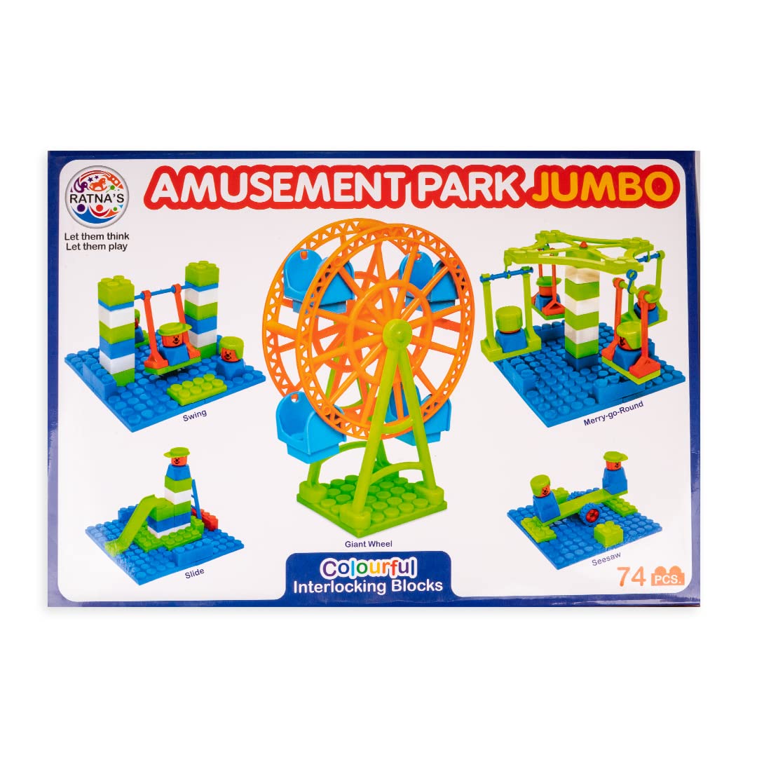 Arjoos | Amusement Park Jumbo | Plastic Building Blocks | 74 Pieces for Kids | Gift For Boys & Girls .