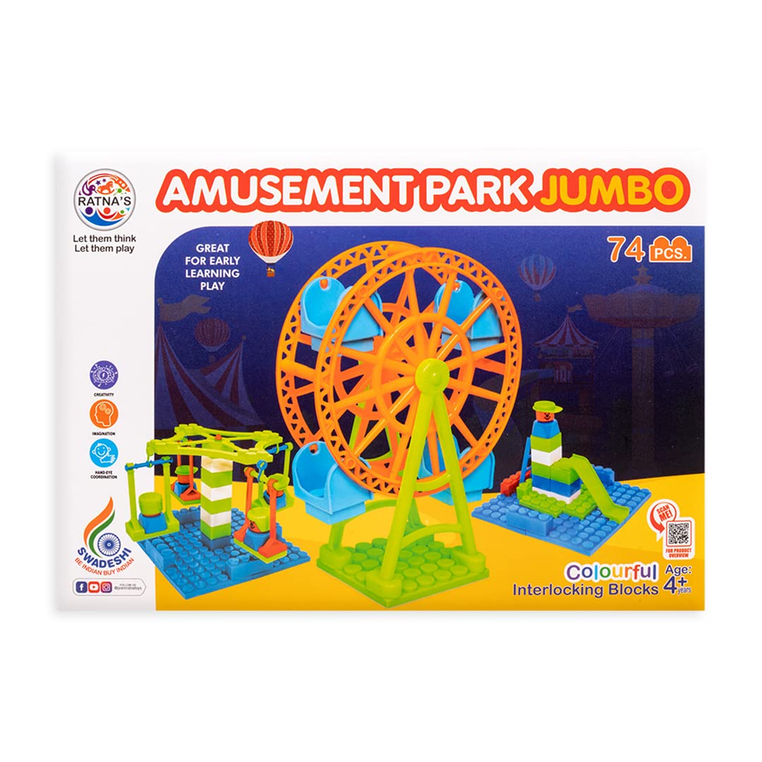 Arjoos | Amusement Park Jumbo | Plastic Building Blocks | 74 Pieces for Kids | Gift For Boys & Girls .