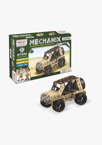 Arjoos | Mechanix Safari Building and Construction | 155 Pieces in The Game | Can Make 5 Different Safari Cars Models |  Set for Boys and Girls |  high quality steel | Ages 3, 4, 5, 6, 7 | Travel Toys | Multicolour