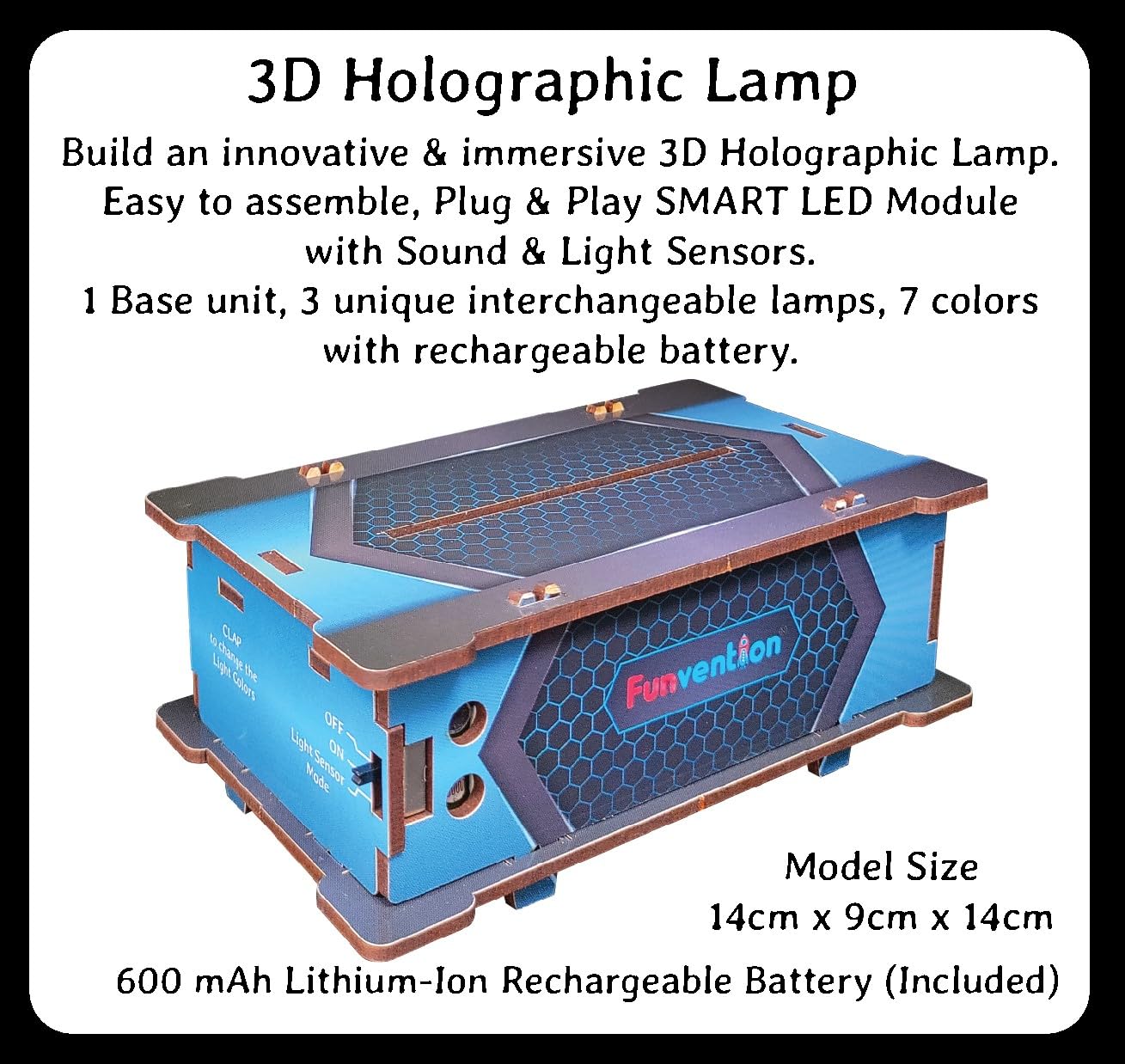 Arjoos | 3D Holographic Smart Lamp | With Sound & Light Control | STEM Learning DIY Utility Kit ( Clap to Change Colour & Auto ON in Dark) | Birthday Gifts for Kids | (Ages 8+)