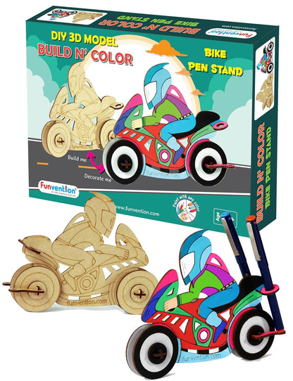 Arjoos | Bike Pen Stand - 3D Colouring Model | DIY Desk Organizer Pen Stand | STEM Learning 3D Puzzle Toy -Art, Colouring and Painting Kit  | Birthday Gifts for Kids  - Age - 5+Years