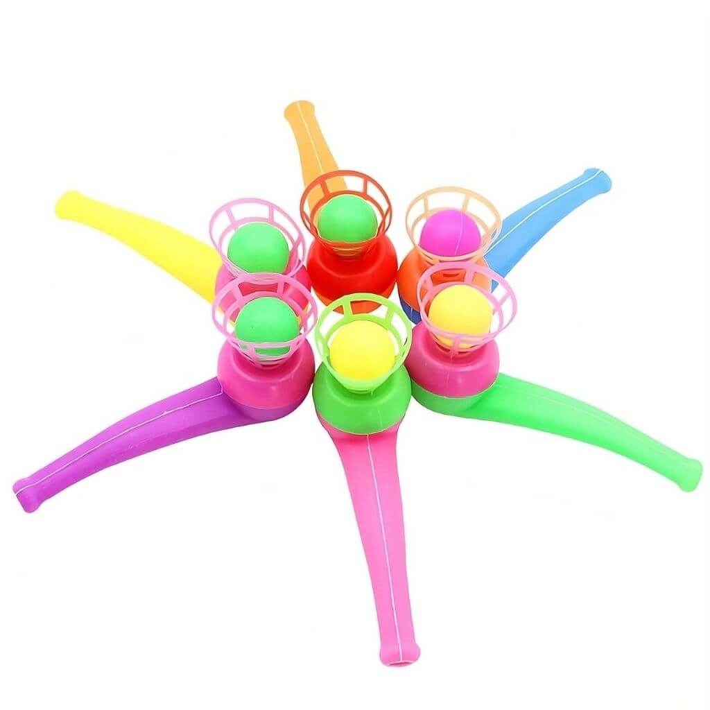 Arjoos | Ball Blowing Toy Floating Blow Pipe Balls for Kids | Boys Girls Toys Blowing Ball Party | Magic Blow Pipe Floating Ball | Creative Magic Blowing Ball Toy Party Game for Kids & Adults | (Random Colour) 5 pcs