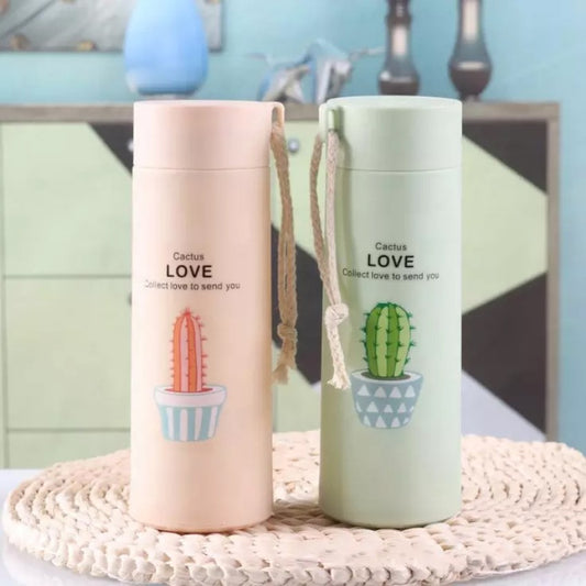 Arjoos | Galss water bottle cactus love printed with insulated wall (White) 450 ml Bottle for both boys and girls  (Pack of 1, White, Glass) | Different Colour Variant (Multicolour)