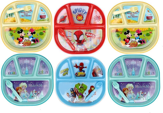 Arjoos | Cartoon Tableware Plate for Baby and Toddler Divided 3 Compartments Return Gift Set for Kid Boys and Girls (Multicolor)