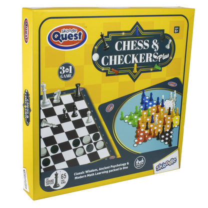 Arjoos | Chess & Checker Games - 3 in 1 Board Game | Perfect Fun Educational Toy | Teaching & Strategic Thinking | Birthday Gifts for Kids - Age - 6+Years