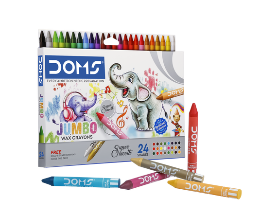 Arjoos | Doms 12 Shades Jumbo Wax Crayons | Smooth & Even Shading | Bright & Playful Colors | Free Silver Crayon Inside | Non-Toxic & Safe for Childrens | Pack of 1