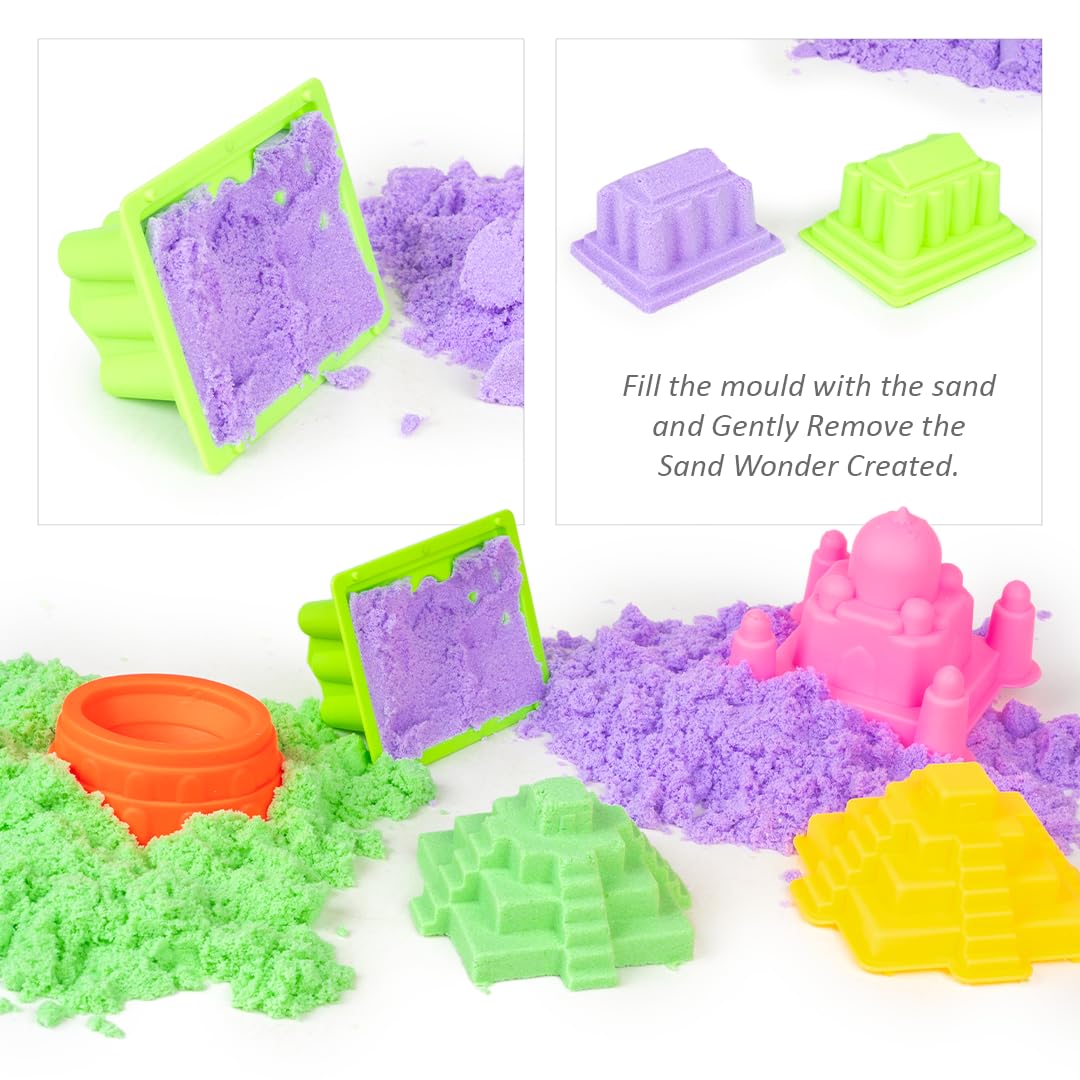 Arjoos | Creative Sand Wonders 500g with Big Moulds for Indoor Beach Fun | Kinetic Sand Smooth and Non Sticky for Kids | Birthday Gifts for Kids  - Age - 5+Years