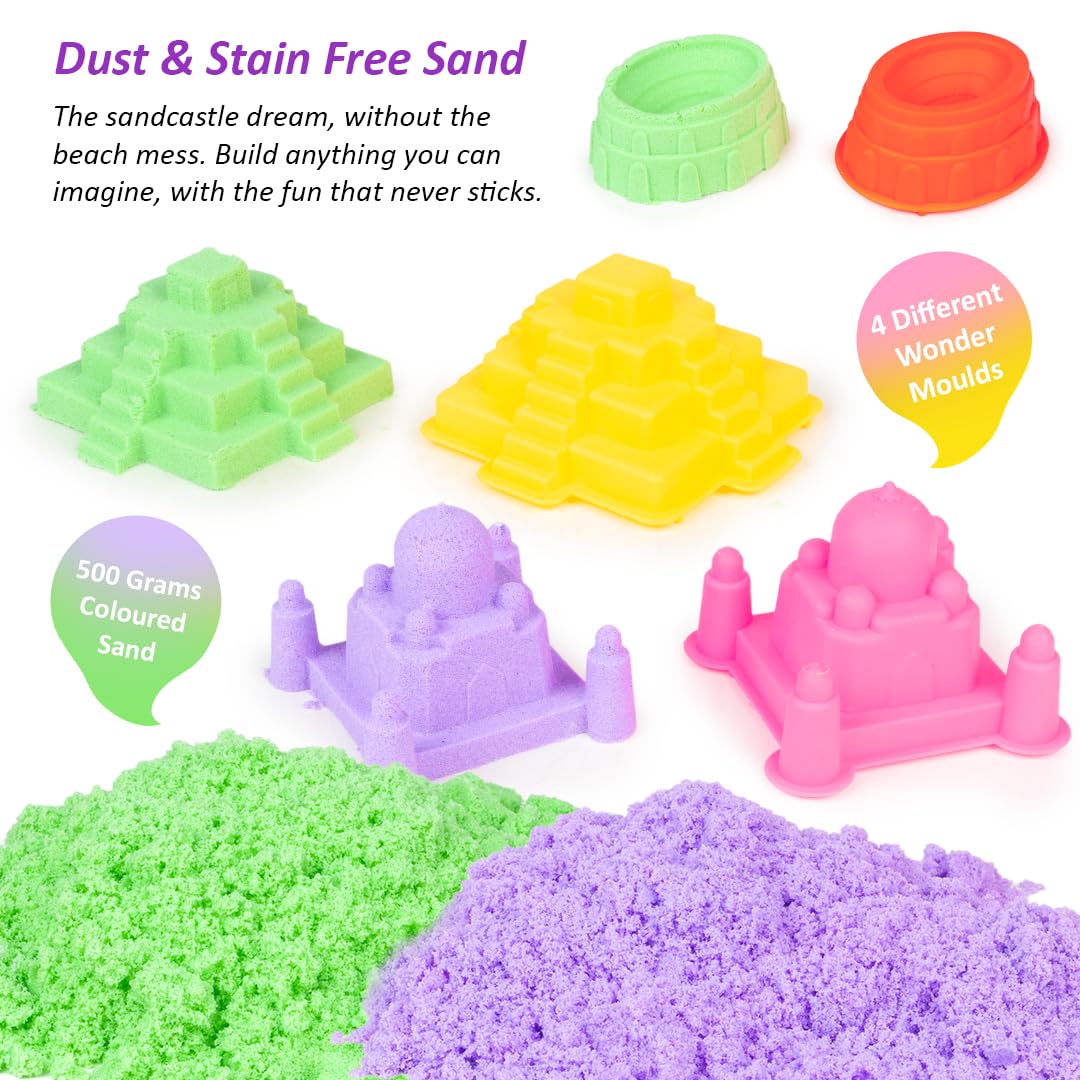 Arjoos | Creative Sand Wonders 500g with Big Moulds for Indoor Beach Fun | Kinetic Sand Smooth and Non Sticky for Kids | Birthday Gifts for Kids  - Age - 5+Years