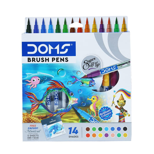 Arjoos | DOMS 14 Shades Brush Pen Box |Super Soft Tip With Brilliant Colours |Water Based Ink Which Gives Water Colour Effect | Birthday Gifts for Kids - Age - 4+Years