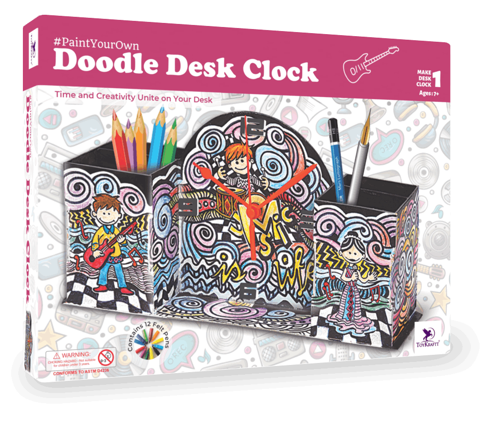 Arjoos | Doodle Desk Clock - Doodle Art Kit For Kids | Craft Kit for Kids | Learning Activity Games, DIY Toys, DIY Craft Kit | Birthday Gifts for Kids - Age - 7+Years