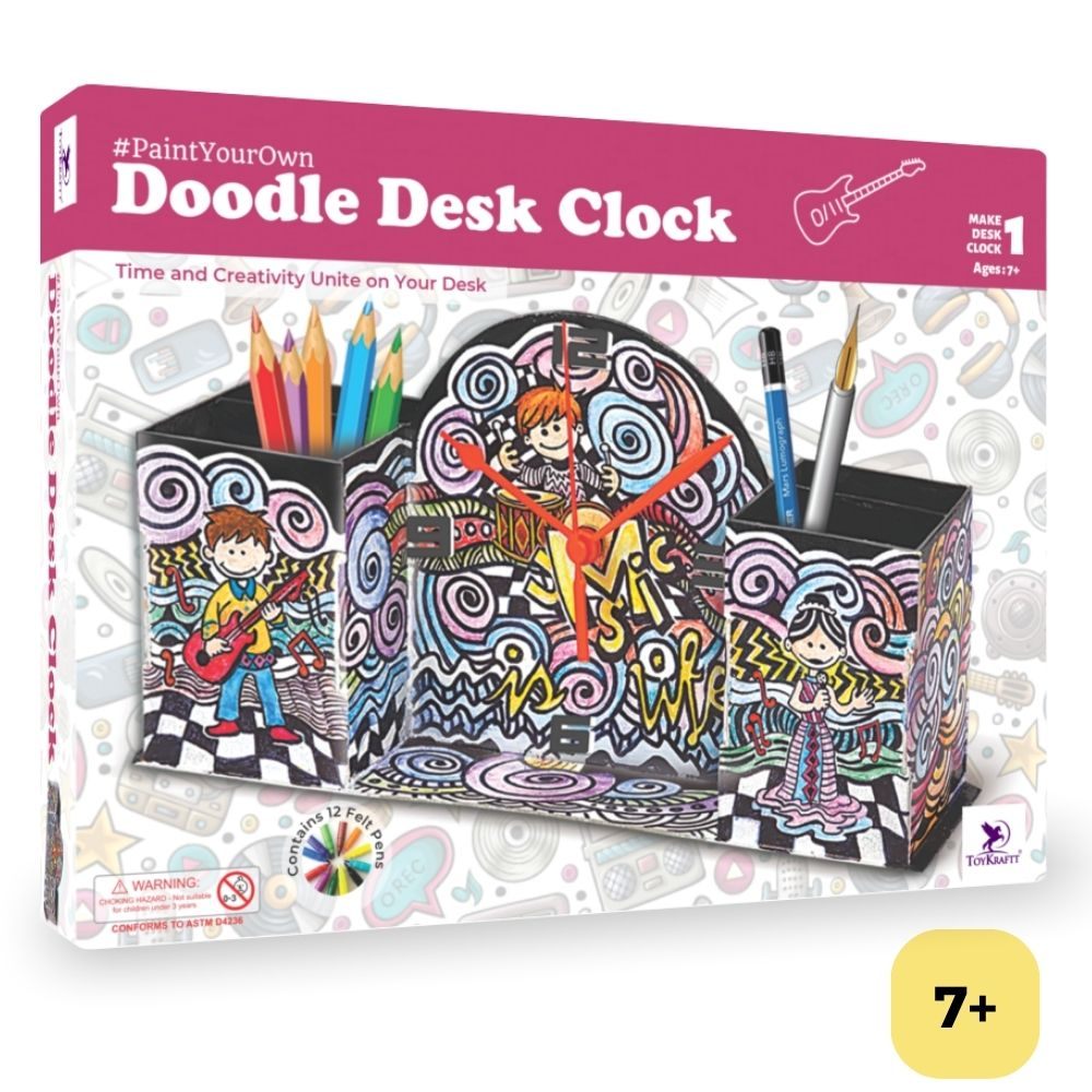 Arjoos | Doodle Desk Clock - Doodle Art Kit For Kids | Craft Kit for Kids | Learning Activity Games, DIY Toys, DIY Craft Kit | Birthday Gifts for Kids - Age - 7+Years