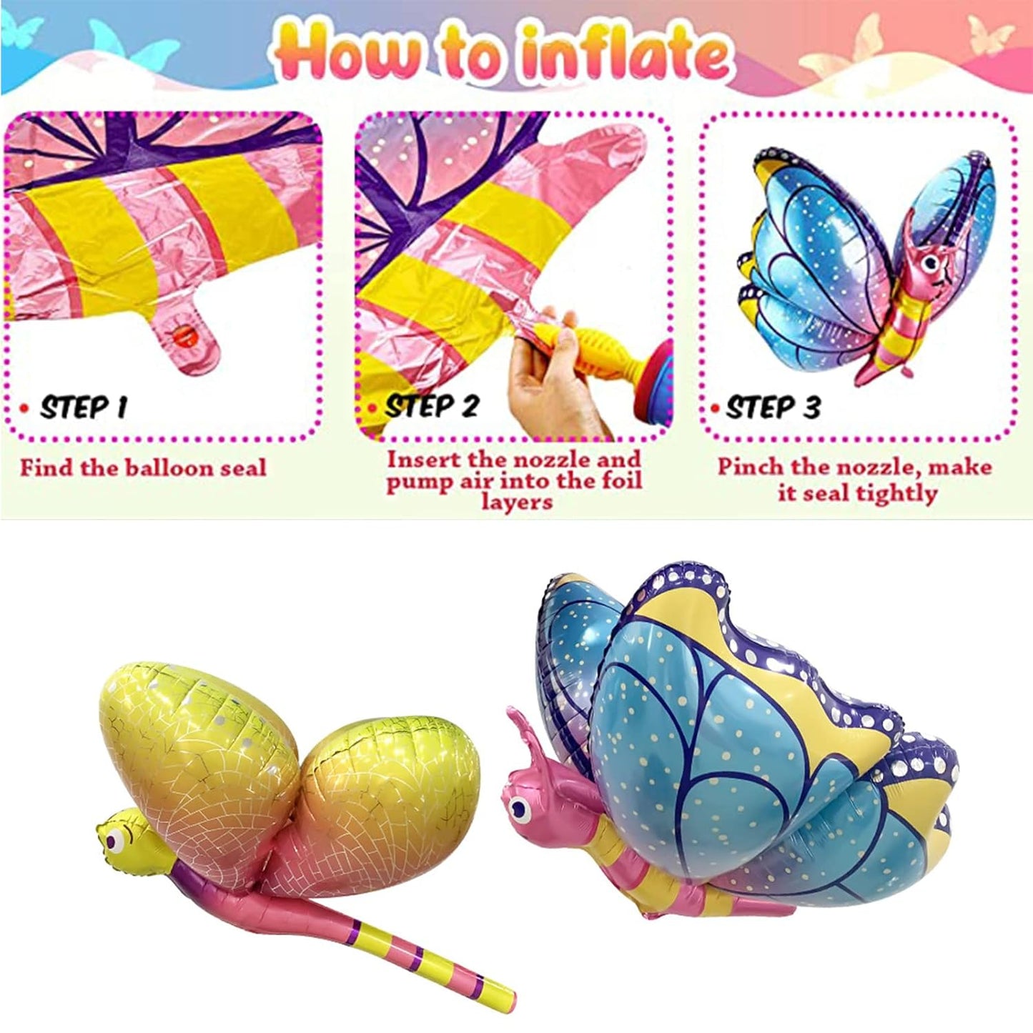 Arjoos | Dragonfly Butterfly Foil Balloons | Cute Flying Insect Balloons Fairy Jungle Theme Party Decor Balloons for Baby Shower Child Birthday Party Supplies | Party supplies Kit For Birthday Parties - ( Pack of 1 )