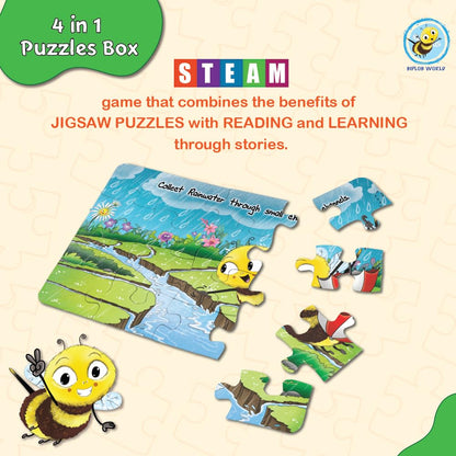 Arjoos | Educational Story-Based Puzzle Set | 4 Jigsaw Puzzles & 1 Activity Book on Rainwater Harvesting | Birthday Gifts for Kids - Pack of 1 - ( Age - 3 + )