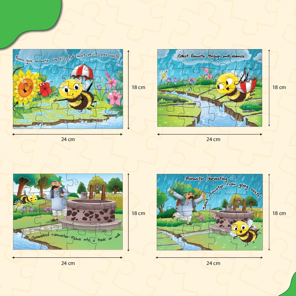 Arjoos | Educational Story-Based Puzzle Set | 4 Jigsaw Puzzles & 1 Activity Book on Rainwater Harvesting | Birthday Gifts for Kids - Pack of 1 - ( Age - 3 + )