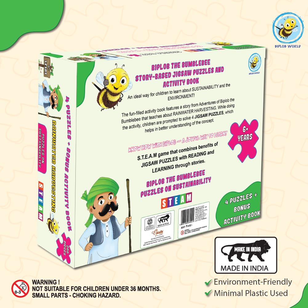 Arjoos | Educational Story-Based Puzzle Set | 4 Jigsaw Puzzles & 1 Activity Book on Rainwater Harvesting | Birthday Gifts for Kids - Pack of 1 - ( Age - 3 + )