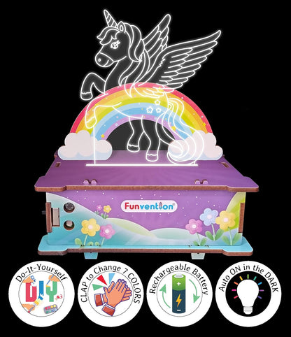 Arjoos | Fairytale Smart Lamp (Unicorn, Angle & Castle) | Sound & Light Controlled Lamp | STEM Learning DIY Utility Kit ( Clap to Change Colour & Auto ON in Dark) | Birthday Gifts for Kids | (Ages 8+)