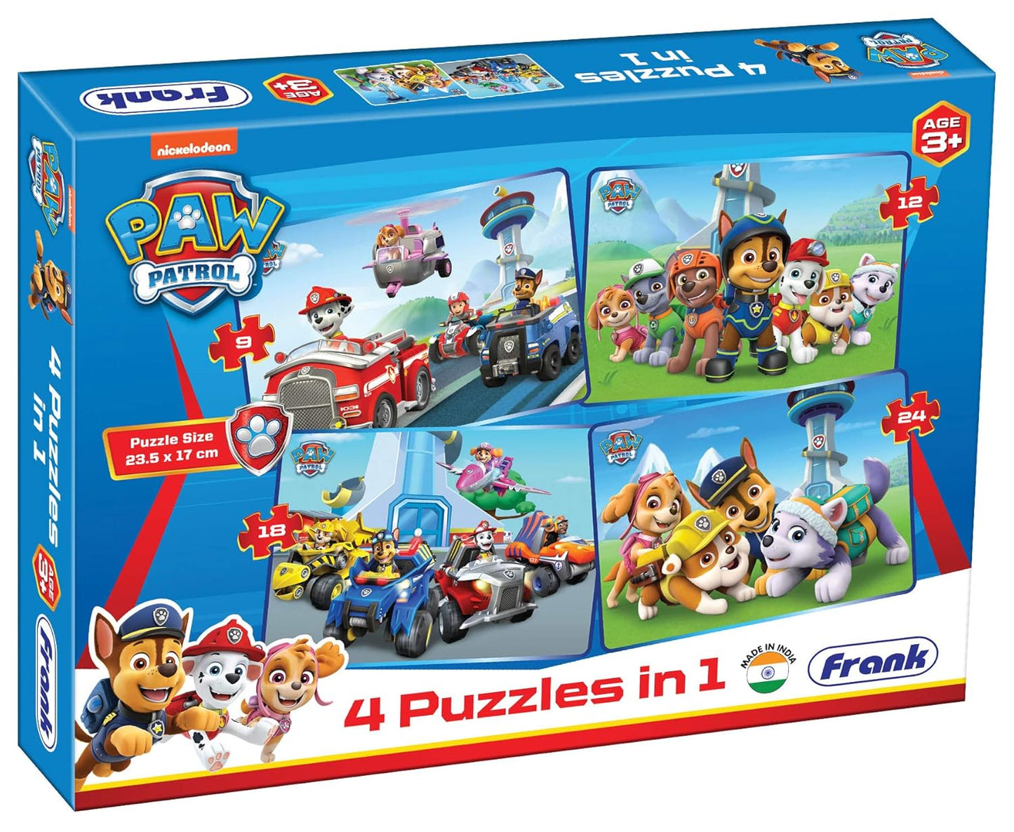 Arjoos | Frank Paw Patrol - A Set of 4 Jigsaw Puzzle for Kids Above 3+ Years - Fun & Challenging Brain Booster Games - for Focus and Memory  | Both Boys and Girls