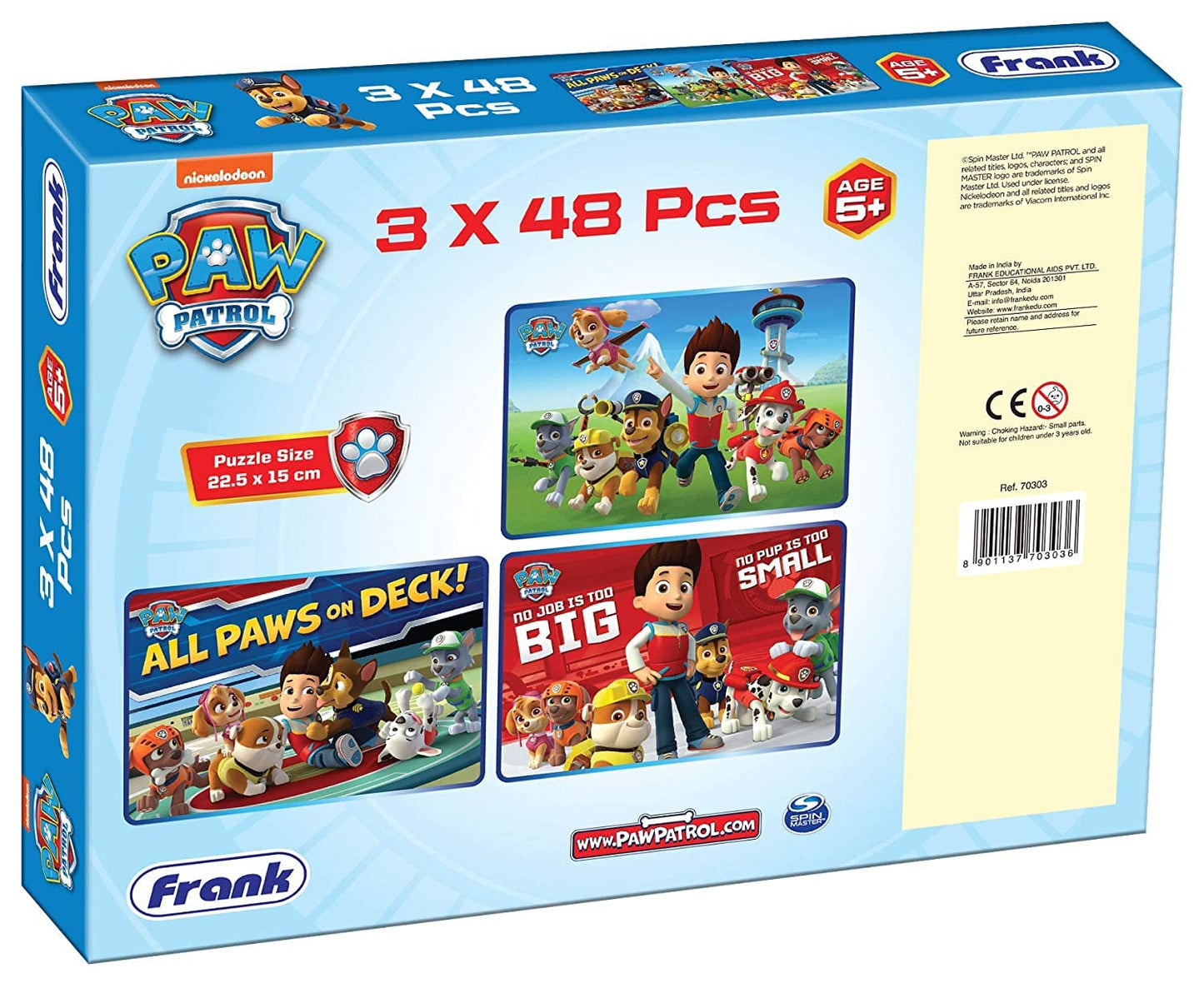 Arjoos | Frank Paw Patrol (48 Pieces) 3 in 1 Jigsaw Puzzle for Kids Above 5+ Years - Fun & Challenging Brain Booster Games - for Focus and Memory | Both Boys and Girls