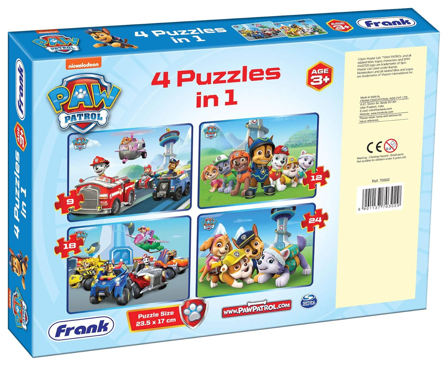 Arjoos | Frank Paw Patrol - A Set of 4 Jigsaw Puzzle for Kids Above 3+ Years - Fun & Challenging Brain Booster Games - for Focus and Memory  | Both Boys and Girls