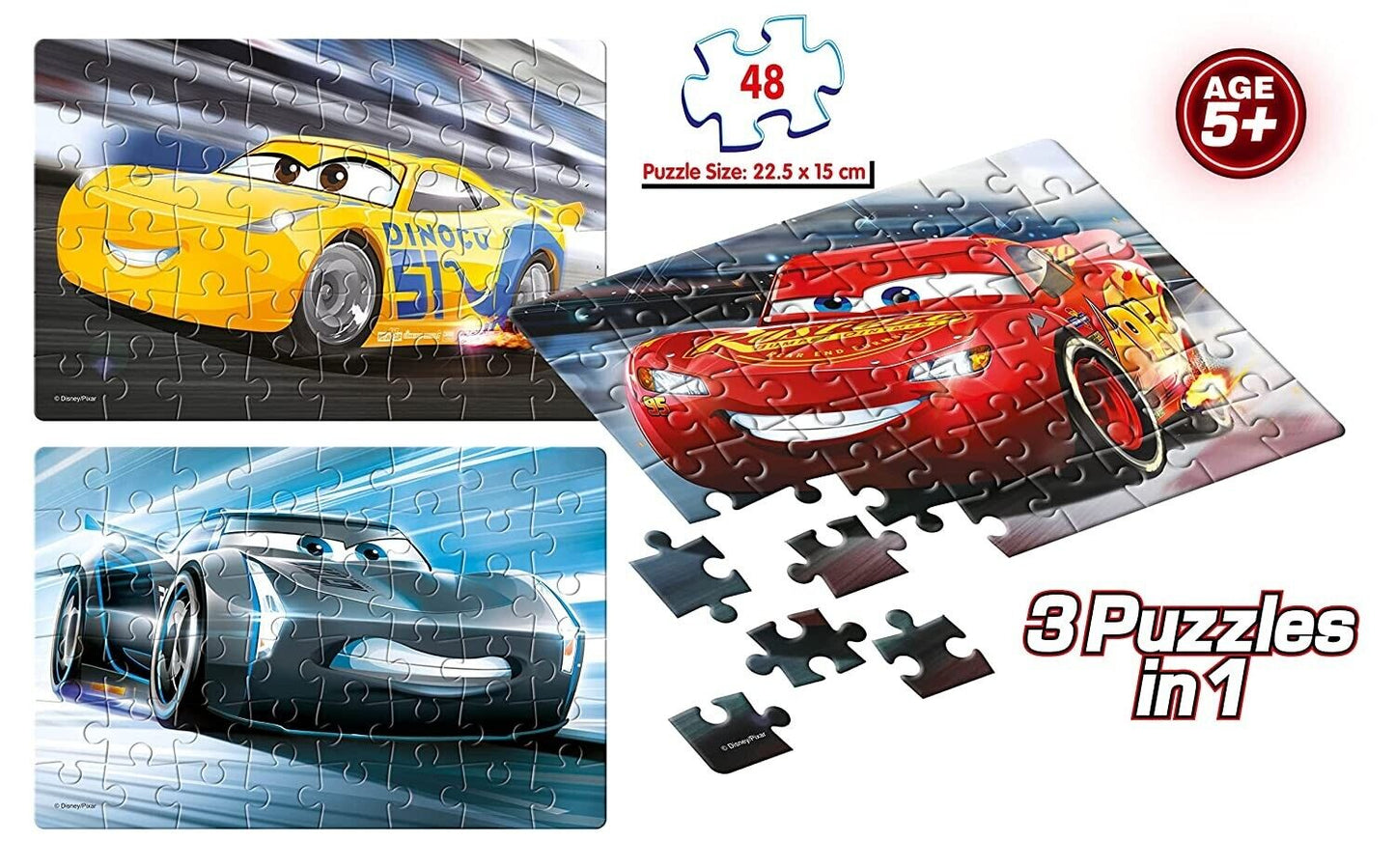 Arjoos | Frank Disney Pixar Cars (48 Pieces) 3 in 1 Jigsaw Puzzle for Kids Above 5+ Years - Fun & Challenging Brain Booster Games -for Focus and Memory | Both Boys and Girls