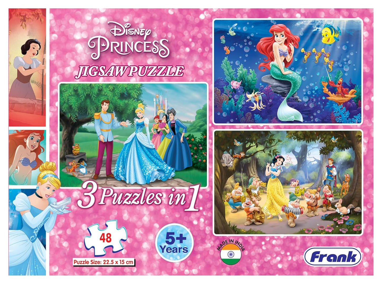 Arjoos | Frank Disney Princess (48 Pieces) 3 in 1 Jigsaw Puzzle for Kids Above 5+ Years - Fun & Challenging Brain Booster Games - for Focus and Memory | Both Boys and Girls