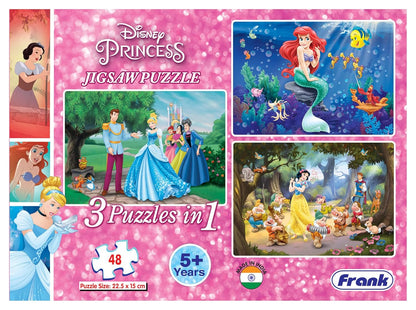 Arjoos | Frank Disney Princess (48 Pieces) 3 in 1 Jigsaw Puzzle for Kids Above 5+ Years - Fun & Challenging Brain Booster Games - for Focus and Memory | Both Boys and Girls