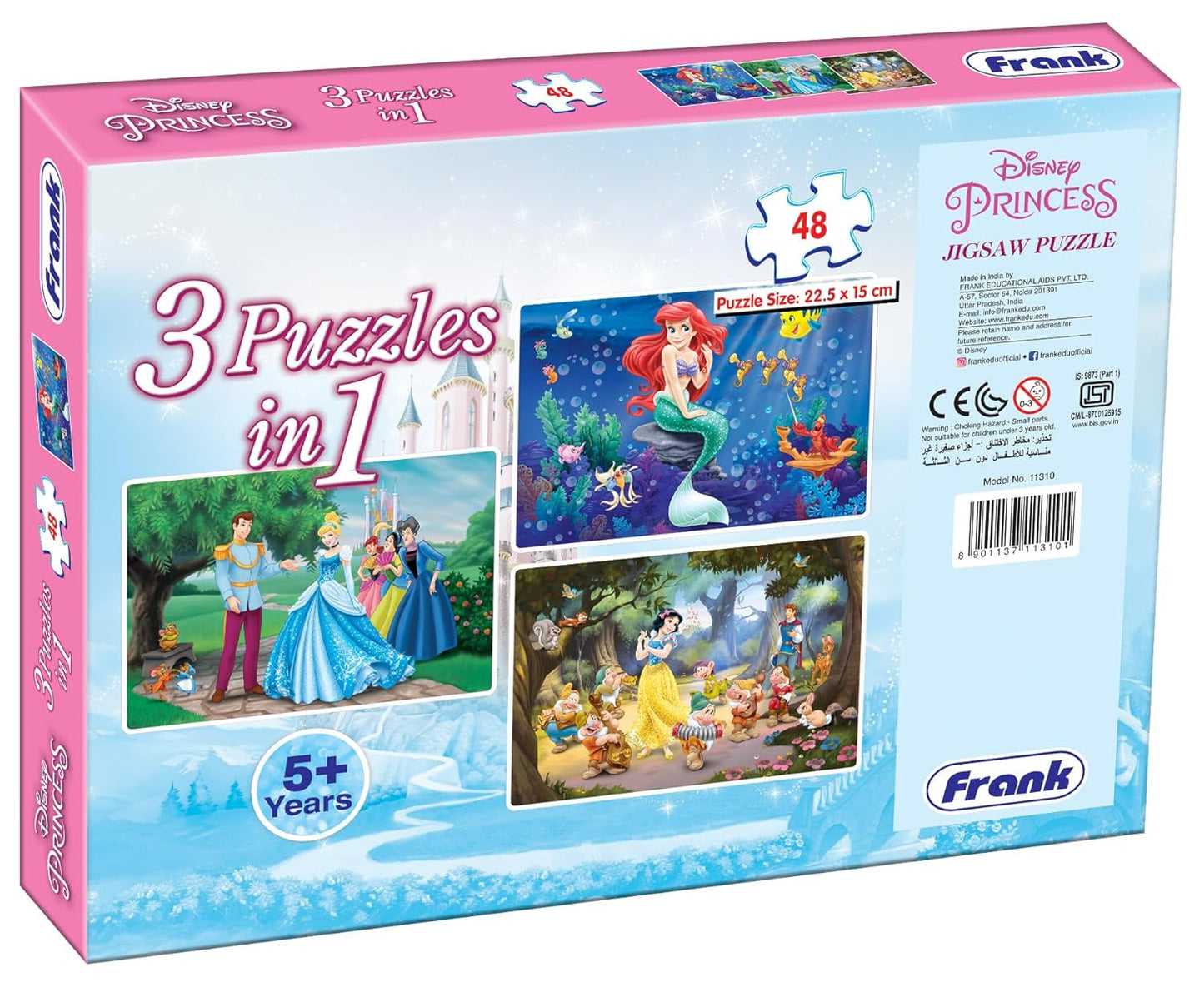 Arjoos | Frank Disney Princess (48 Pieces) 3 in 1 Jigsaw Puzzle for Kids Above 5+ Years - Fun & Challenging Brain Booster Games - for Focus and Memory | Both Boys and Girls