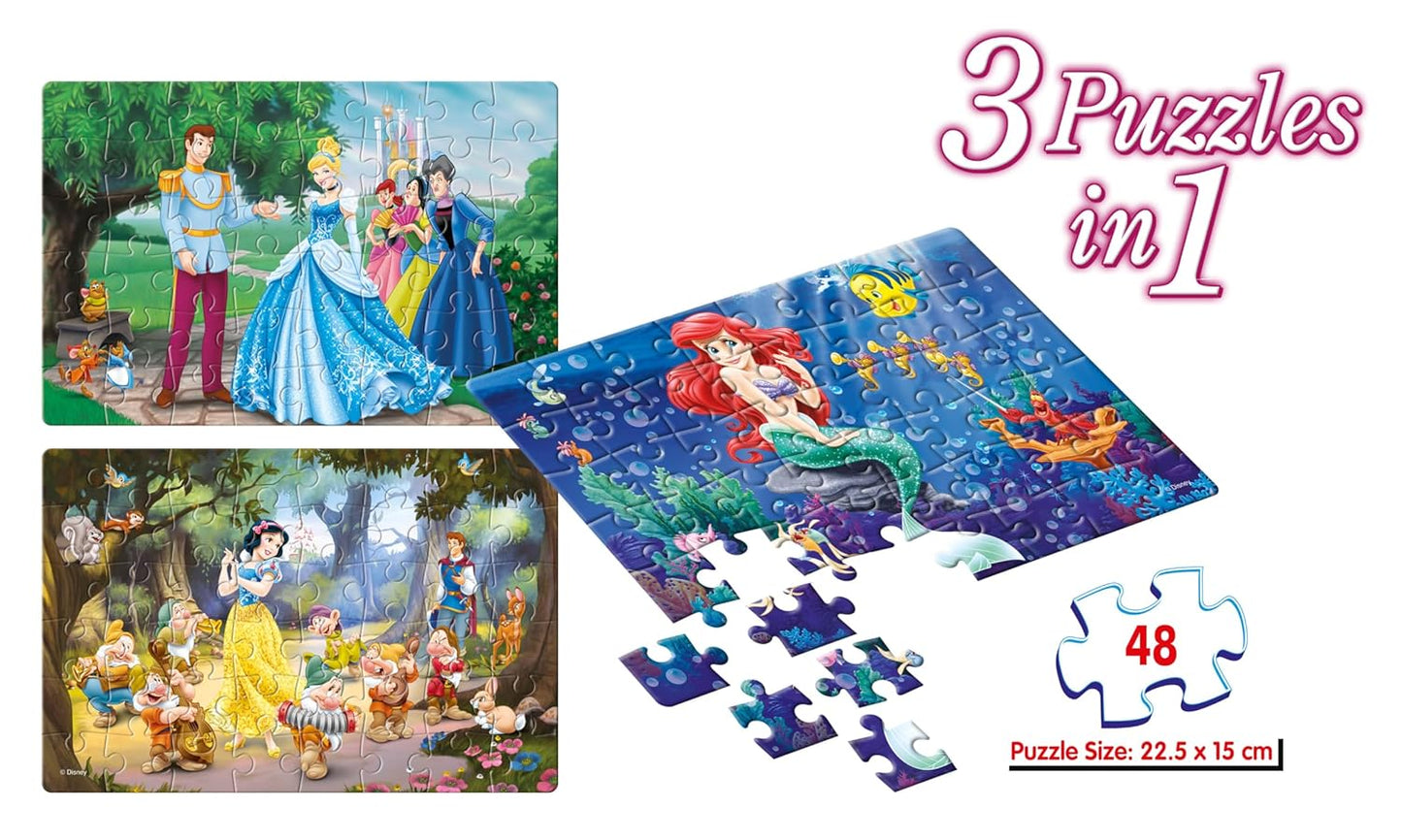 Arjoos | Frank Disney Princess (48 Pieces) 3 in 1 Jigsaw Puzzle for Kids Above 5+ Years - Fun & Challenging Brain Booster Games - for Focus and Memory | Both Boys and Girls