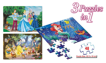 Arjoos | Frank Disney Princess (48 Pieces) 3 in 1 Jigsaw Puzzle for Kids Above 5+ Years - Fun & Challenging Brain Booster Games - for Focus and Memory | Both Boys and Girls