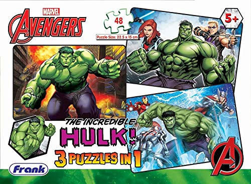 Arjoos | Frank Marvel Avengers Puzzles - The Incredible Hulk | 48 Pieces 3 in 1 Jigsaw Puzzles for Kids | Fun & Challenging Brain Booster Games | Age 5 Years Old and Above | Both Boys and Girls