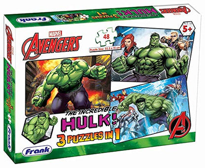 Arjoos | Frank Marvel Avengers Puzzles - The Incredible Hulk | 48 Pieces 3 in 1 Jigsaw Puzzles for Kids | Fun & Challenging Brain Booster Games | Age 5 Years Old and Above | Both Boys and Girls