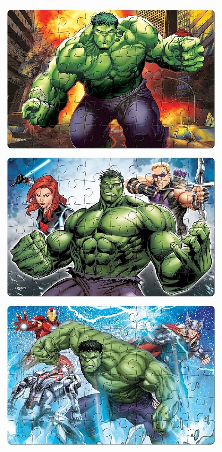 Arjoos | Frank Marvel Avengers Puzzles - The Incredible Hulk | 48 Pieces 3 in 1 Jigsaw Puzzles for Kids | Fun & Challenging Brain Booster Games | Age 5 Years Old and Above | Both Boys and Girls