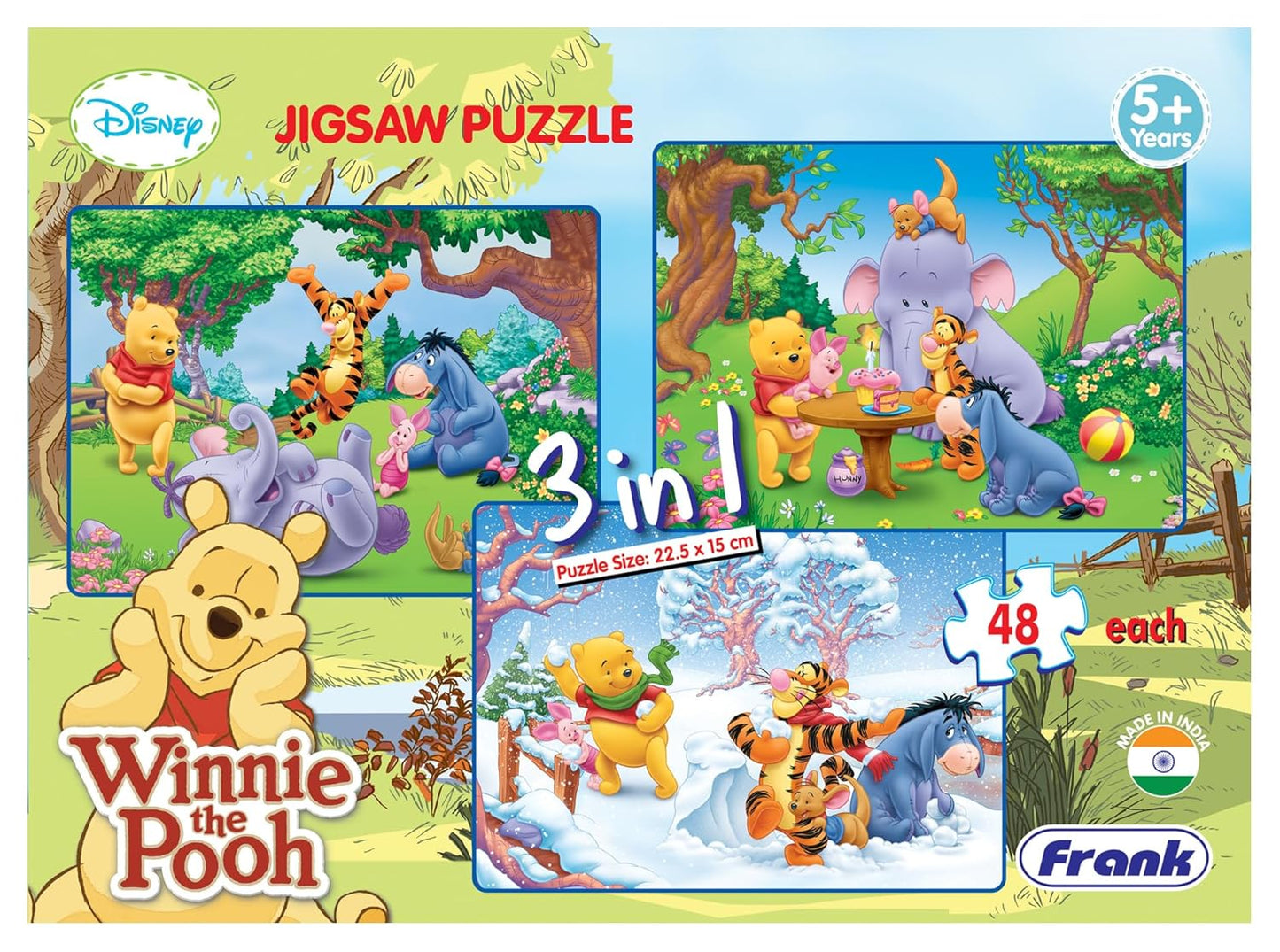 Arjoos | Disney Winnie The Pooh (48 Pieces) 3 in 1 Jigsaw Puzzle for Kids Above 5+ Years - Fun & Challenging Brain Booster Games - for Focus and Memory