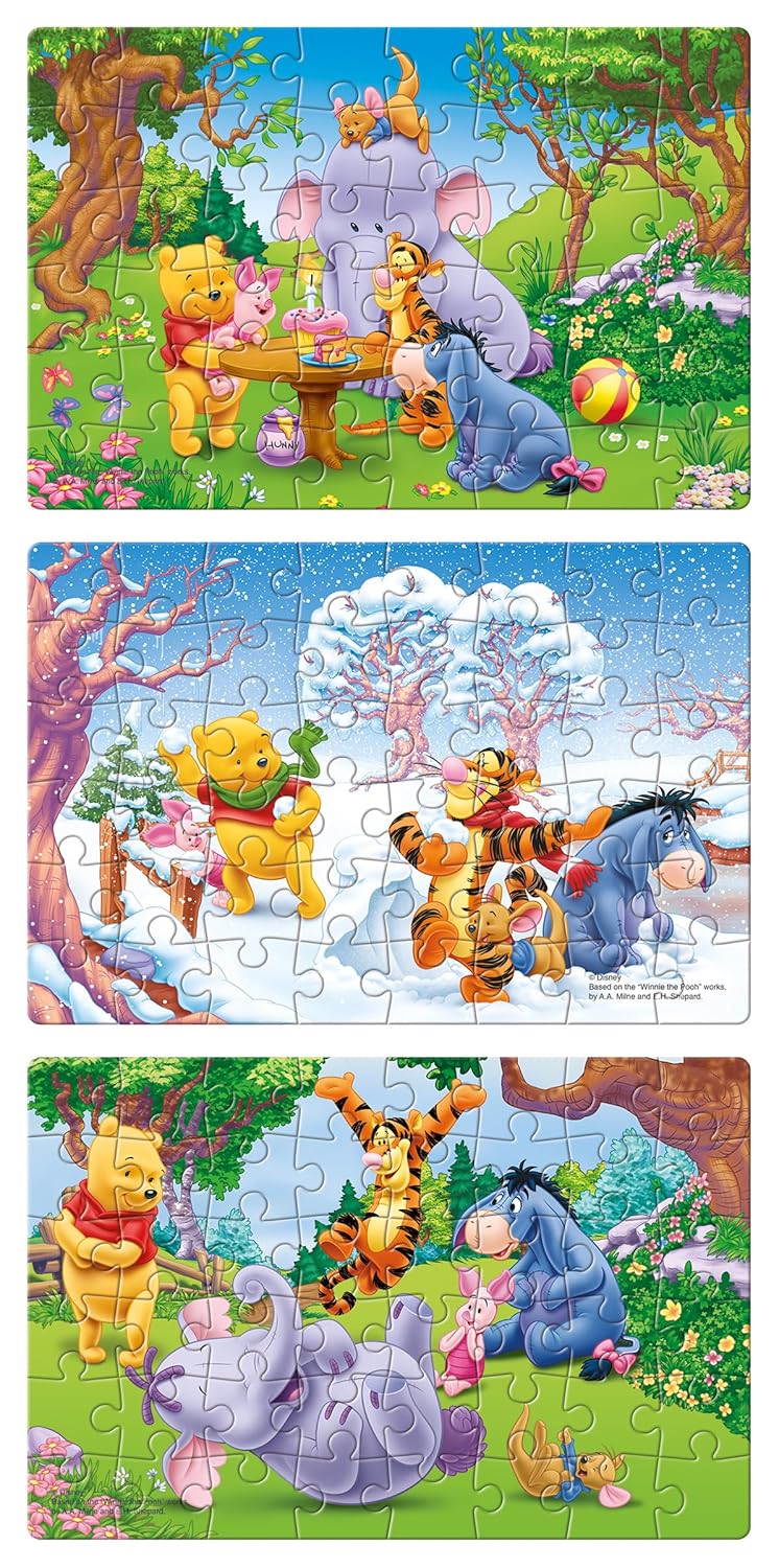 Arjoos | Disney Winnie The Pooh (48 Pieces) 3 in 1 Jigsaw Puzzle for Kids Above 5+ Years - Fun & Challenging Brain Booster Games - for Focus and Memory