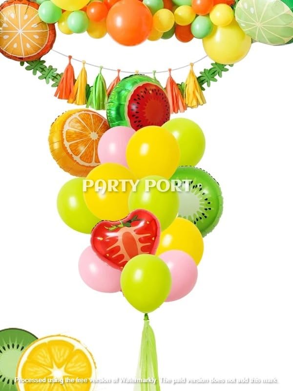 Arjoos | Fruits Theme Foil Balloon Set - with Happy Birthday Balloons | Fruit Theme Birthday Party Balloon Multicolor | Party supplies Kit For Birthday Parties - ( Pack of 1 , )