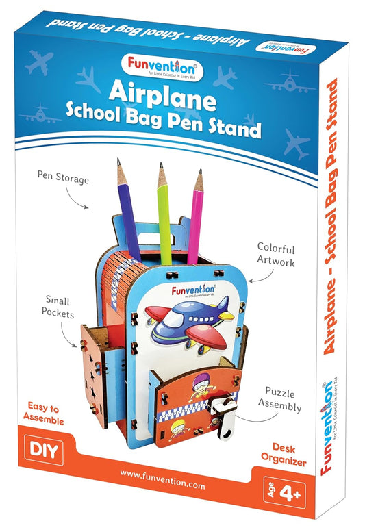 Arjoos | Funvention Airplane DIY Pen Stand  | Model Desk Organizer | 3D Puzzle Art and Craft | Birthday Gift For Kids - ( Ages - 4+ Years )