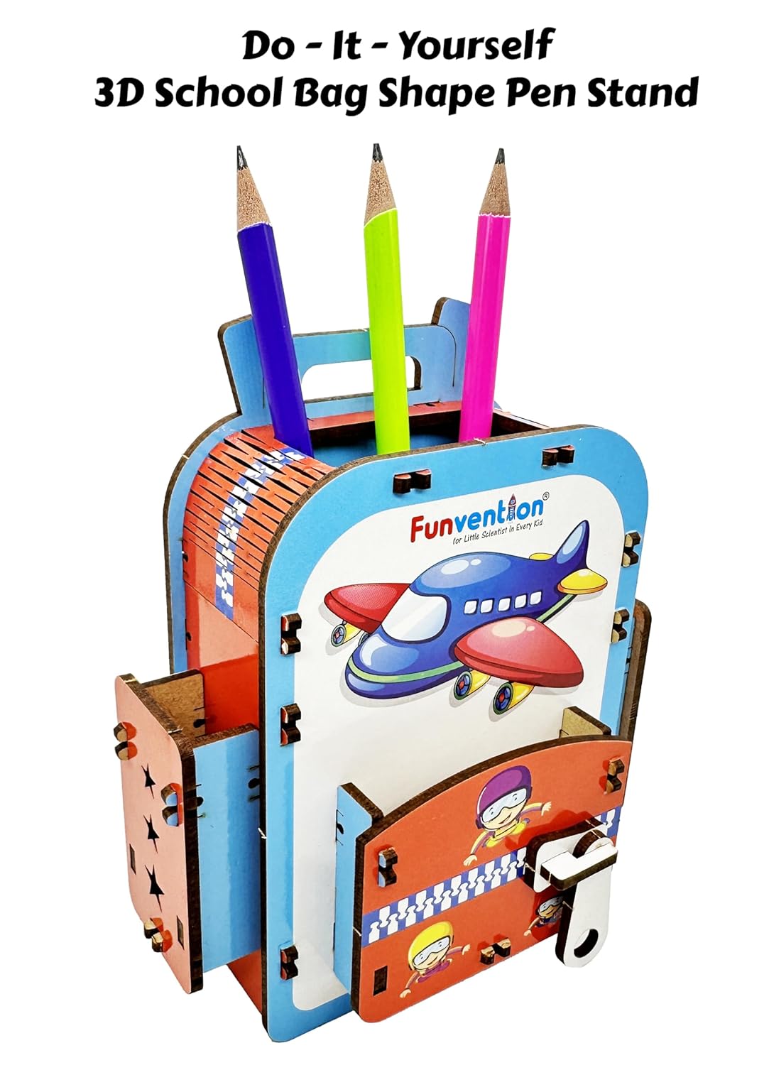 Arjoos | Funvention Airplane DIY Pen Stand  | Model Desk Organizer | 3D Puzzle Art and Craft | Birthday Gift For Kids - ( Ages - 4+ Years )