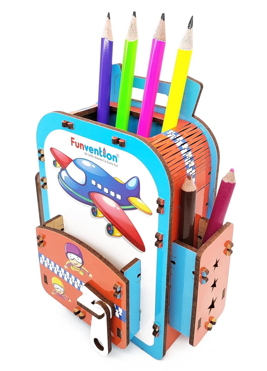 Arjoos | Funvention Airplane DIY Pen Stand  | Model Desk Organizer | 3D Puzzle Art and Craft | Birthday Gift For Kids - ( Ages - 4+ Years )