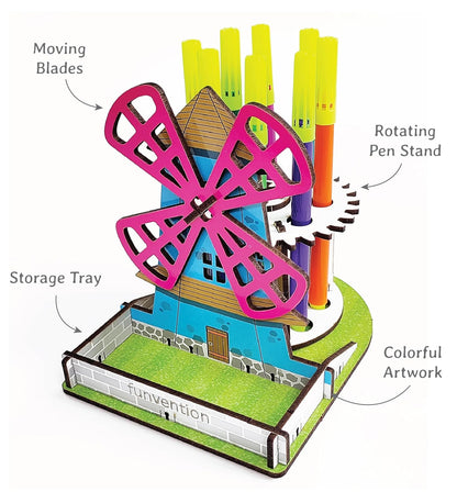 Arjoos | Funvention Windmill DIY Pen Stand | Mechanical Model Desk Organizer | 3D Puzzle Art and Craft | Birthday Gift For Kids-( Ages - 4+ Years )