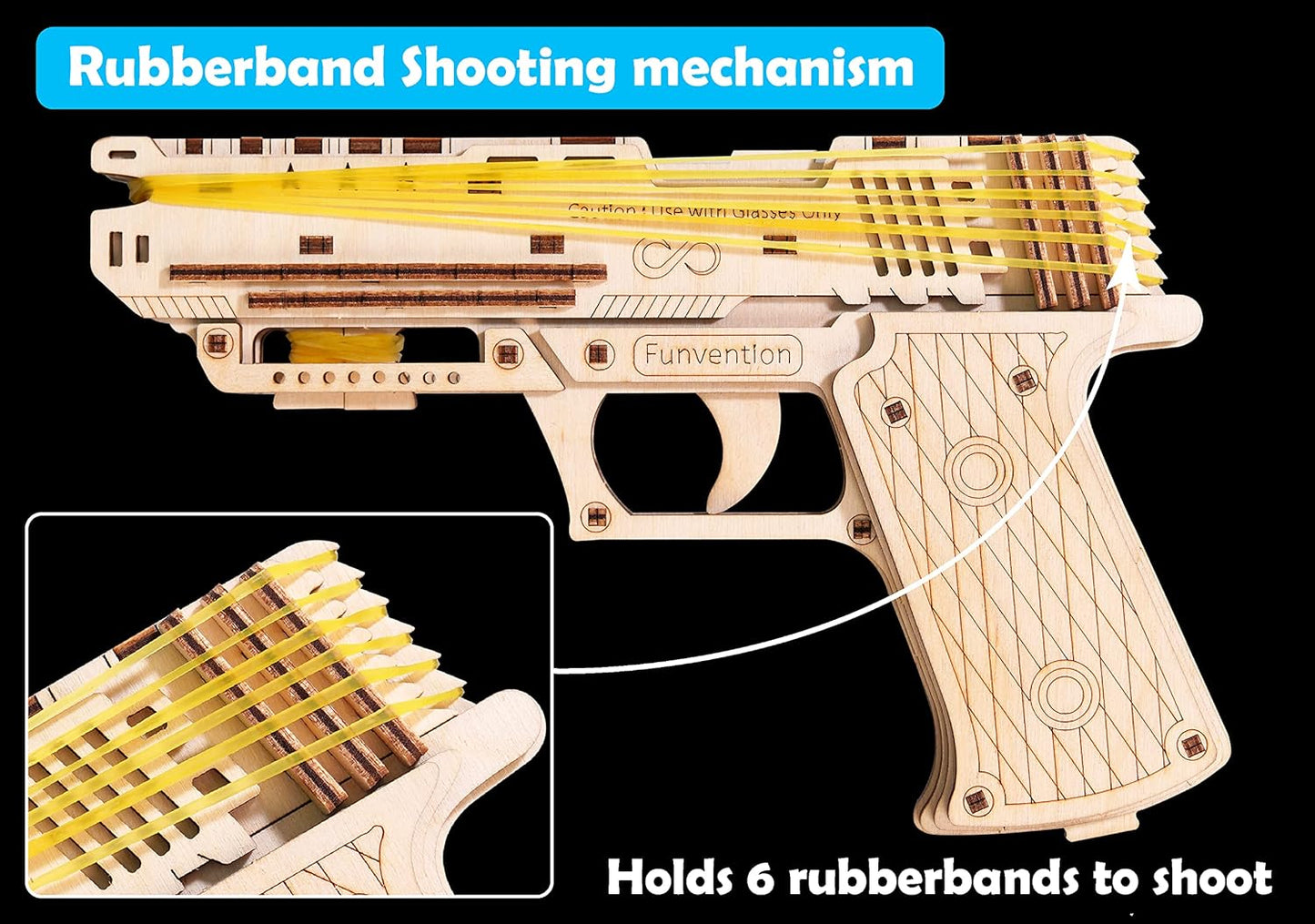 Arjoos | Handgun - DIY Functional Mechanical Model | I STEM 3D Puzzle Learning Kit | Collectible Building Kit with rubber band shooting & storage | Birthday Gifts for Kids | (Ages 8+)