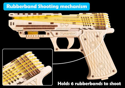 Arjoos | Handgun - DIY Functional Mechanical Model | I STEM 3D Puzzle Learning Kit | Collectible Building Kit with rubber band shooting & storage | Birthday Gifts for Kids | (Ages 8+)