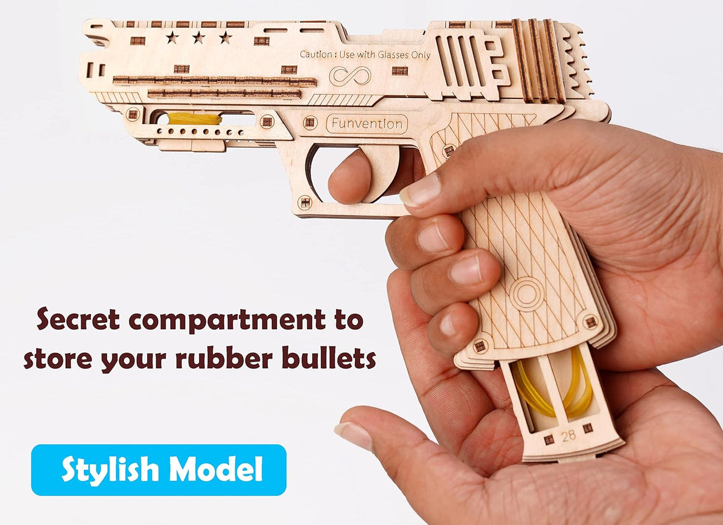 Arjoos | Handgun - DIY Functional Mechanical Model | I STEM 3D Puzzle Learning Kit | Collectible Building Kit with rubber band shooting & storage | Birthday Gifts for Kids | (Ages 8+)