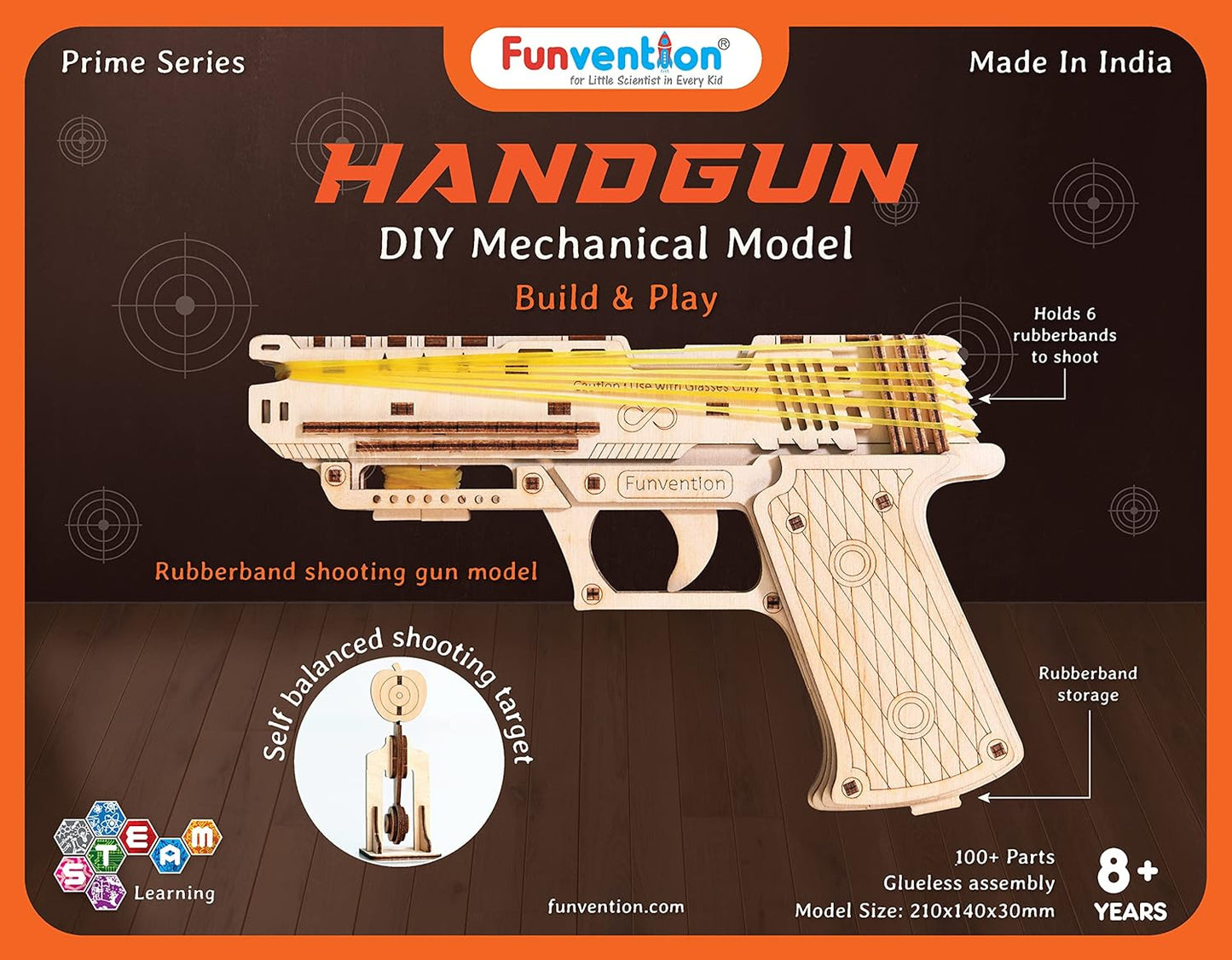 Arjoos | Handgun - DIY Functional Mechanical Model | I STEM 3D Puzzle Learning Kit | Collectible Building Kit with rubber band shooting & storage | Birthday Gifts for Kids | (Ages 8+)