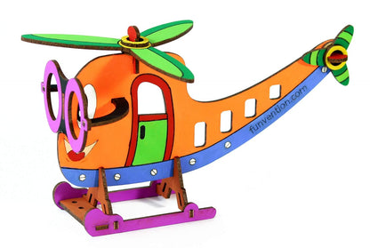 Arjoos | Helicopter Pen Stand - 3D Colouring Model | DIY Desk Organizer Pen Stand | STEM Learning 3D Puzzle Toy -Art, Colouring and Painting Kit  | Birthday Gifts for Kids  - Age - 5+Years