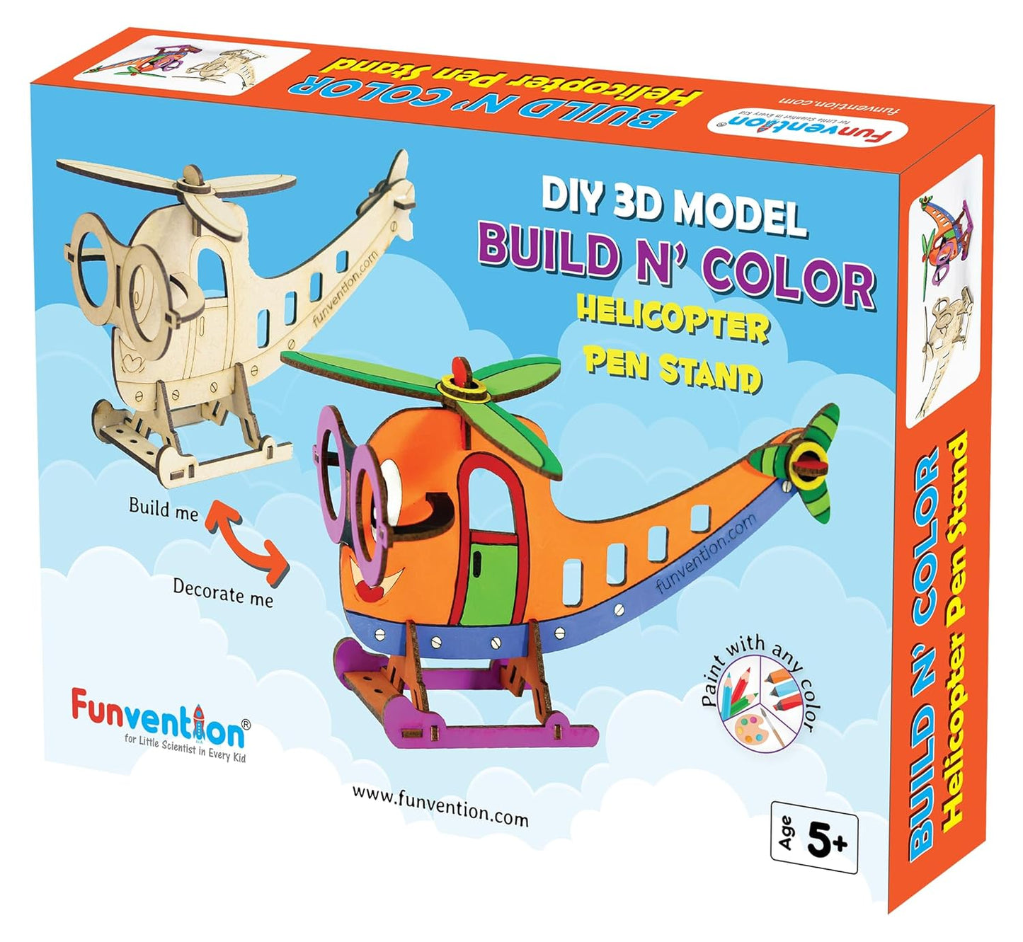 Arjoos | Helicopter Pen Stand - 3D Colouring Model | DIY Desk Organizer Pen Stand | STEM Learning 3D Puzzle Toy -Art, Colouring and Painting Kit  | Birthday Gifts for Kids  - Age - 5+Years