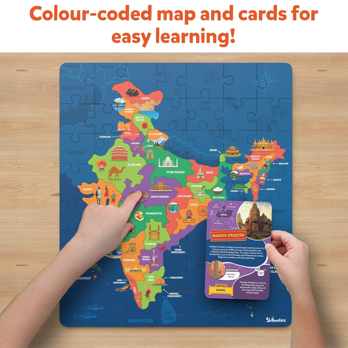 Arjoos | India Map Puzzle - 70 Pieces | Floor Puzzle & Game | Educational Toy For Learning 300+ Facts About India | Birthday Gifts for Kids - Age - 6+Years